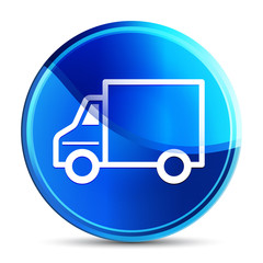 Delivery truck icon glassy vibrant sky blue round button illustration