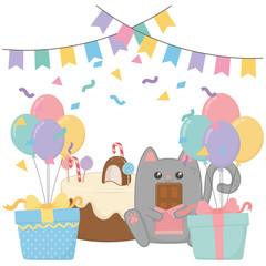 Kawaii cat with happy birthday cake design