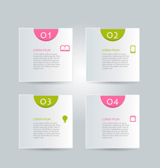 Business infographics template for presentation, education, web design, banners, brochures, flyers. Pink and green tabs. Vector illustration.