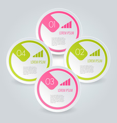 Business infographics template banner for presentation, education, web design, bochure, flyer. Pink and green tabs. Vector illustration.