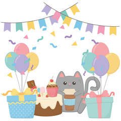 Kawaii cat with happy birthday cake design