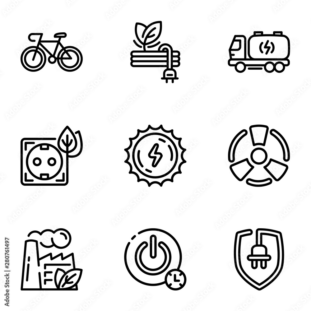 Poster global energy icon set. outline set of 9 global energy vector icons for web design isolated on white