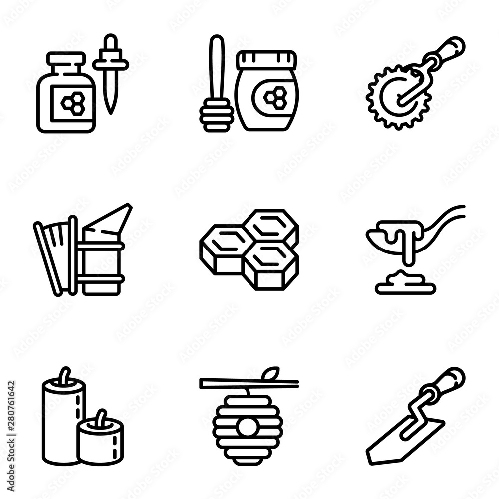 Poster honey bee icon set. outline set of 9 honey bee vector icons for web design isolated on white backgro