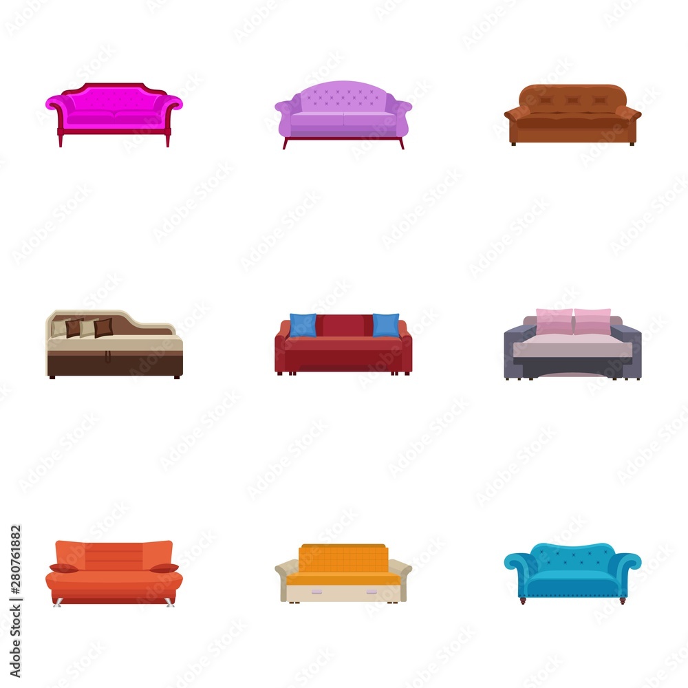 Poster soft sofa icon set. flat set of 9 soft sofa vector icons for web design isolated on white background