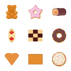 Sweet biscuit icon set. Flat set of 9 sweet biscuit vector icons for web design isolated on white background