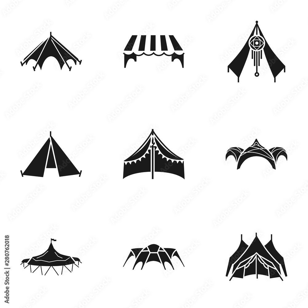 Poster shelter tent icon set. simple set of 9 shelter tent vector icons for web design isolated on white ba