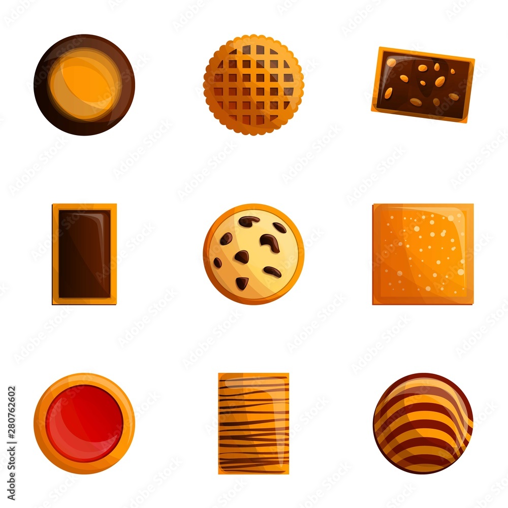 Poster biscuits icon set. cartoon set of 9 biscuits vector icons for web design isolated on white backgroun