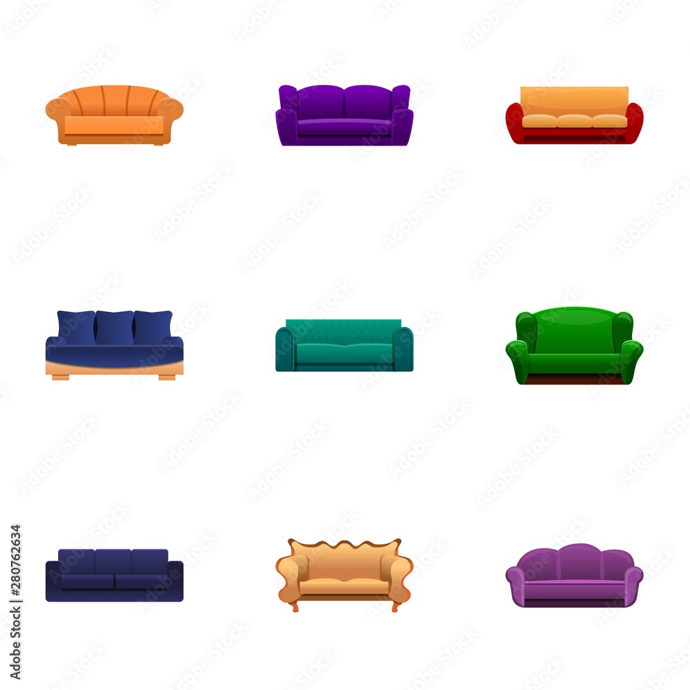 Poster soft sofa icon set. cartoon set of 9 soft sofa vector icons for web design isolated on white backgro