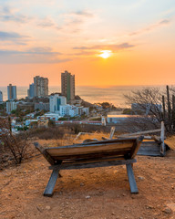 Sunset overlooking the beach and the city of Santa Marta, Colombia