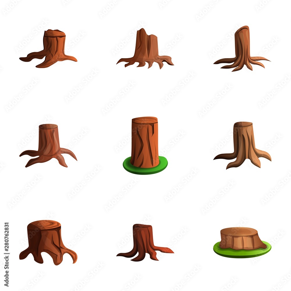 Poster tree stump icon set. cartoon set of 9 tree stump vector icons for web design isolated on white backg