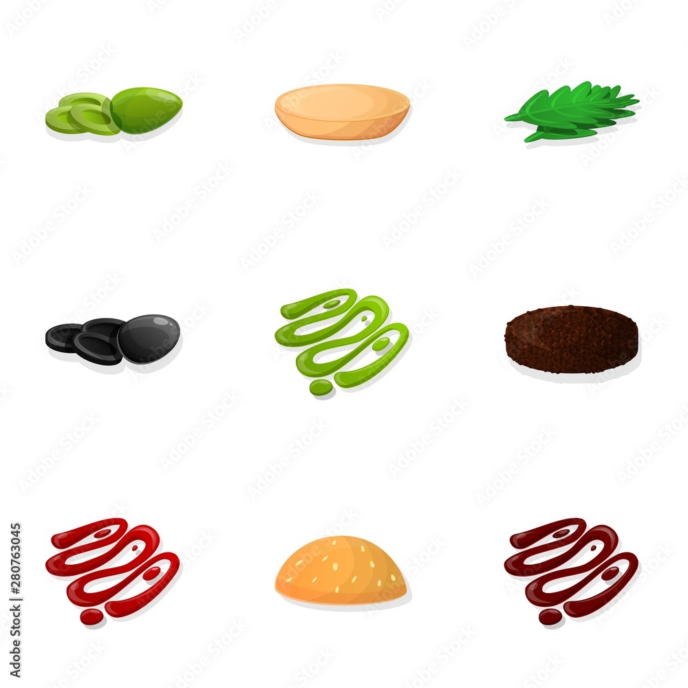 Aufkleber burger element icon set. cartoon set of 9 burger element vector icons for web design isolated on whi
