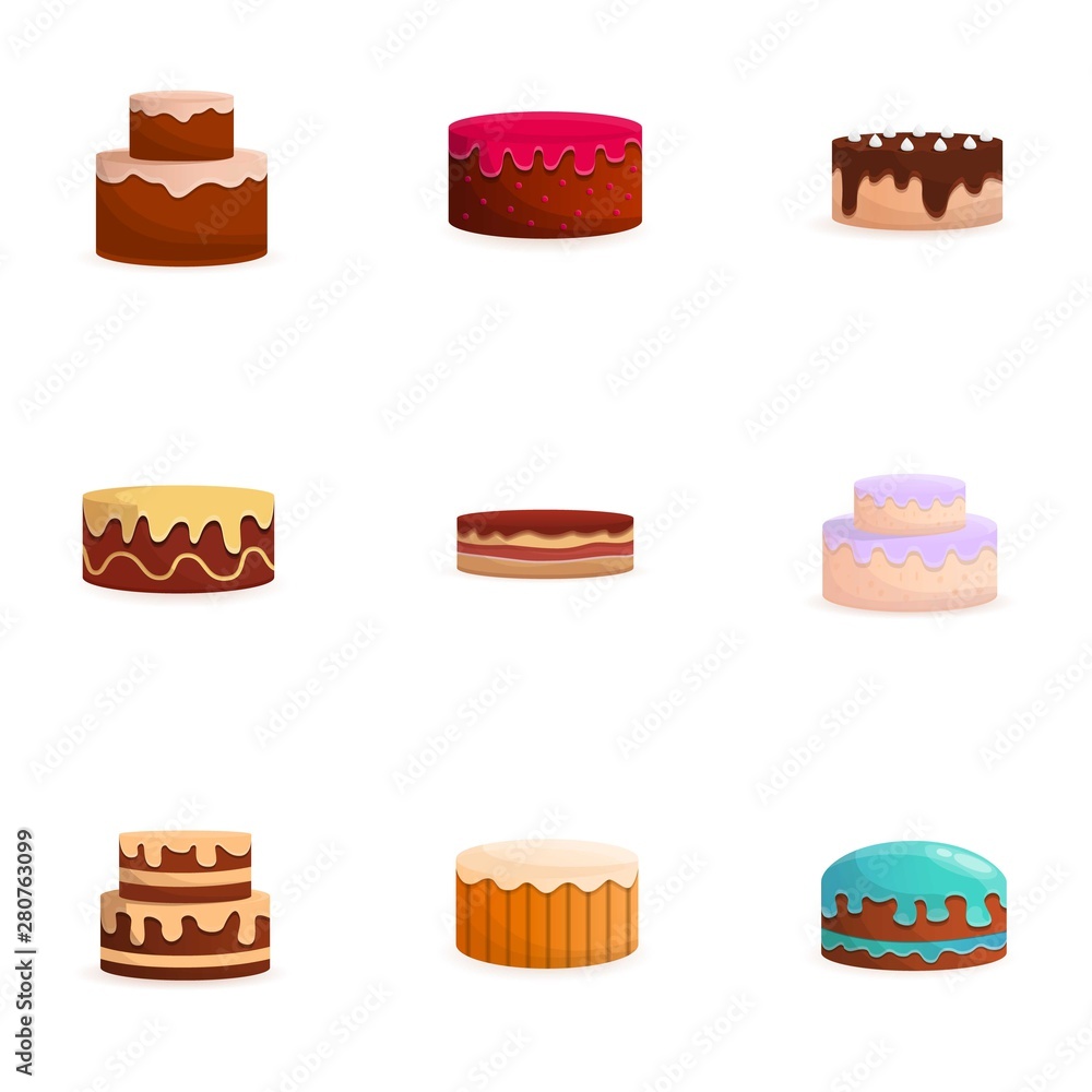 Poster cake icon set. cartoon set of 9 cake vector icons for web design isolated on white background