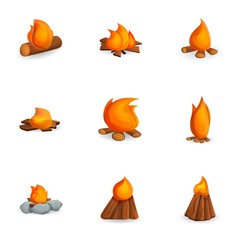Bonfire icon set. Cartoon set of 9 bonfire vector icons for web design isolated on white background