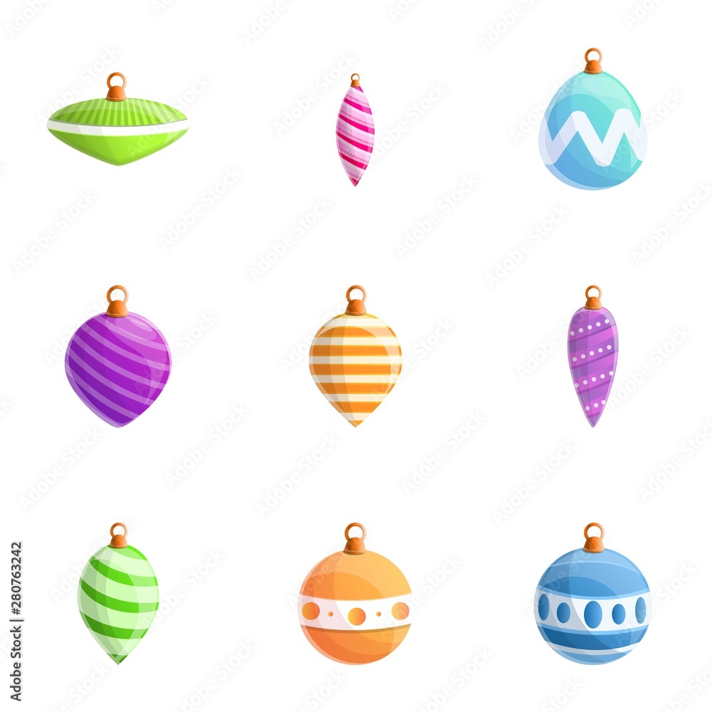 Poster fir tree toys icon set. cartoon set of 9 fir tree toys vector icons for web design isolated on white