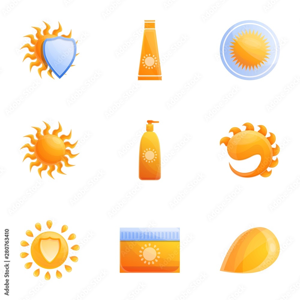 Poster sunscreen icon set. cartoon set of 9 sunscreen vector icons for web design isolated on white backgro