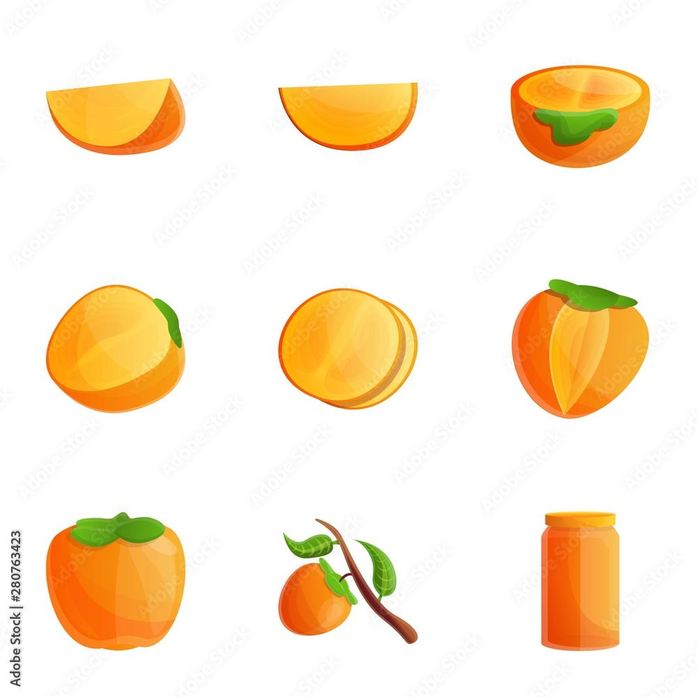Poster persimmon icon set. cartoon set of 9 persimmon vector icons for web design isolated on white backgro