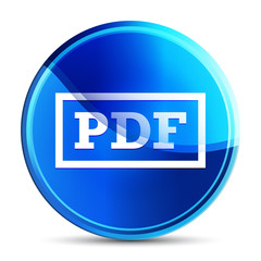 PDF icon glassy vibrant sky blue round button illustration