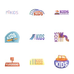 Kid playground logo set. Cartoon set of 9 kid playground vector logo for web design isolated on white background