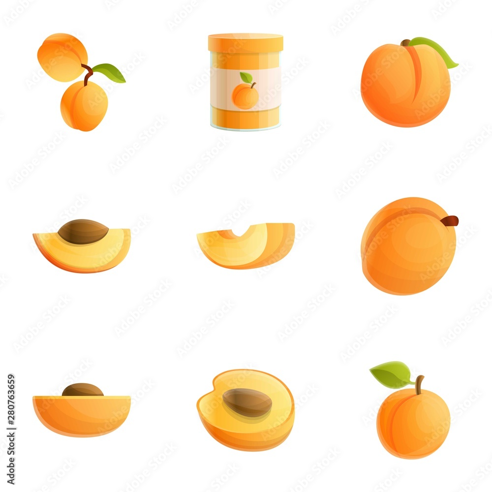 Aufkleber peach icon set. cartoon set of 9 peach vector icons for web design isolated on white background