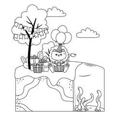 Kawaii lion and happy birthday design