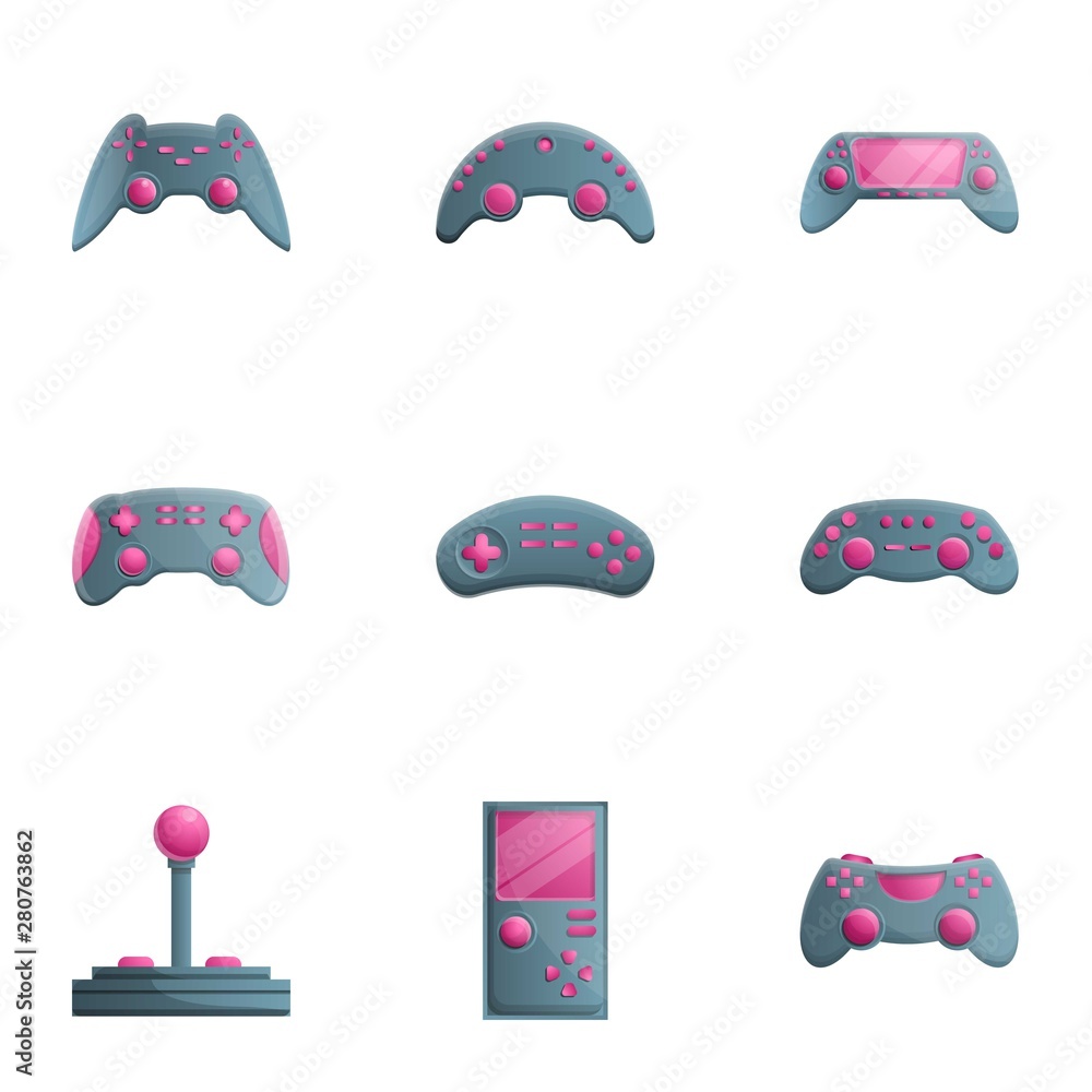 Poster joystick icon set. cartoon set of 9 joystick vector icons for web design isolated on white backgroun
