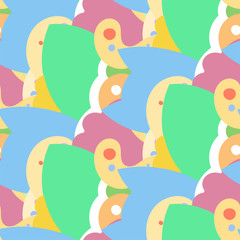 Seamless vector pattern with cute cartoon monsters and beasts. Nice for packaging, wrapping paper, coloring pages, wallpaper, fabric, fashion, home decor, prints etc