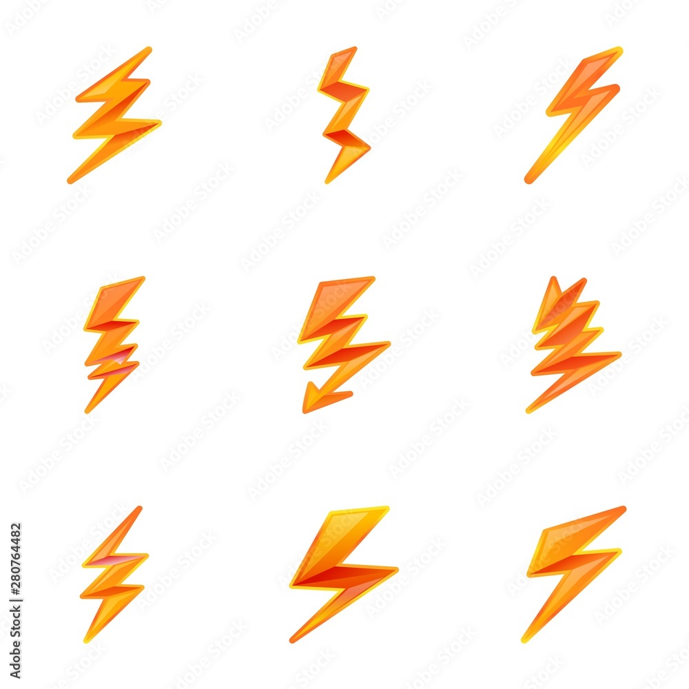 Poster lightning bolt icon set. cartoon set of 9 lightning bolt vector icons for web design isolated on whi
