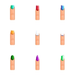 Finger nail icon set. Cartoon set of 9 finger nail vector icons for web design isolated on white background