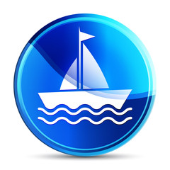 Sailboat icon glassy vibrant sky blue round button illustration