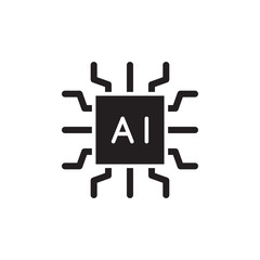 flat glyph black artificial intelligence icon symbol sign, learning machine, logo template, vector, eps 10