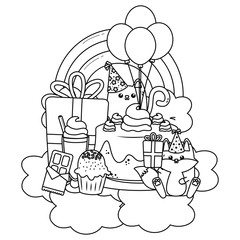 Cat and fox in happy birthday celebration