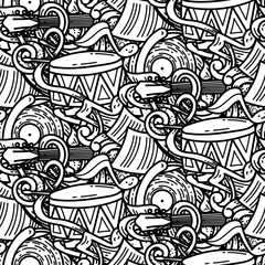 Cartoon cute music doodles. Detailed, with lots of objects background