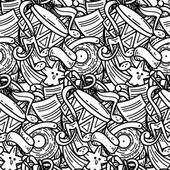 Cartoon cute music doodles. Detailed, with lots of objects background