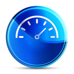 Speedometer gauge icon glassy vibrant sky blue round button illustration