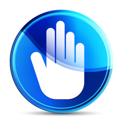 Stop hand icon glassy vibrant sky blue round button illustration