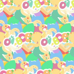 Seamless vector pattern with cute cartoon monsters and beasts. Nice for packaging, wrapping paper, coloring pages, wallpaper, fabric, fashion, home decor, prints etc