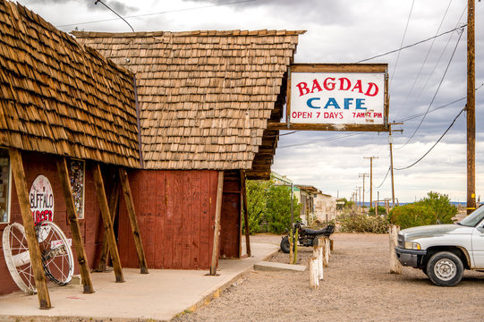 The Bagdad Cafe on RT66 in California. This cafe was the subject of a film by the same title in 1987. It is located close to Newberry Springs. 3/12/2018