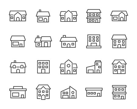set of house icons, such as city, apartment, condominium, town