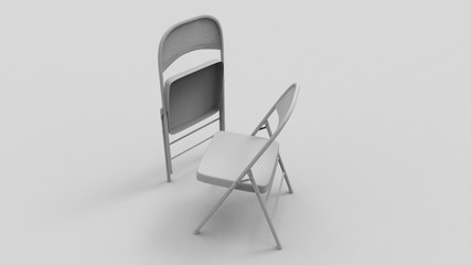 3d rendering of two folding chairs isolated in white studio background