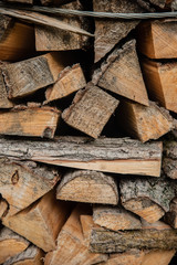 Close up of fire wood of different shape and larges.