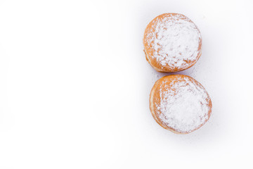 Donut with sugar isolated on white background. Top view