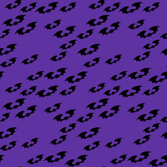 Halloween seamless pattern with silhouette bat on violet background. Illustration for holiday celebration, wrapping paper, banner