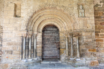 Fototapeta na wymiar Door of the Calvary Chapel, Castillon en Couserans, Ariege, Occitanie, France