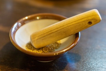 mortar and pestle with spices