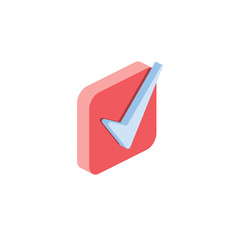 Check mark, label ok. Vector 3d isometric color icon new flat style. Creative illustration, idea for infographics.