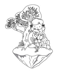 Girl with cat cartoon design