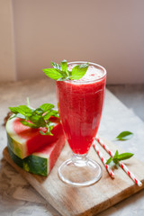 Fresh cold watermelon smoothie with mint