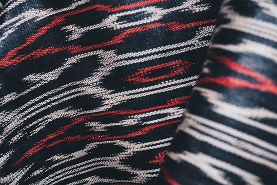 Roll of hand woven T'nalak cloth, made from organic Abaca plant fibers. Plant based textile. Animal free product. Selective focus. Copy space.