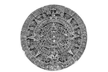 Ancient Aztec Calendar which was once used by native North Americans. Monochrome.
