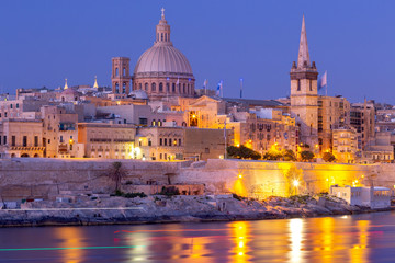 Valletta. The building of the Cathedral of St. Paul at sunset.